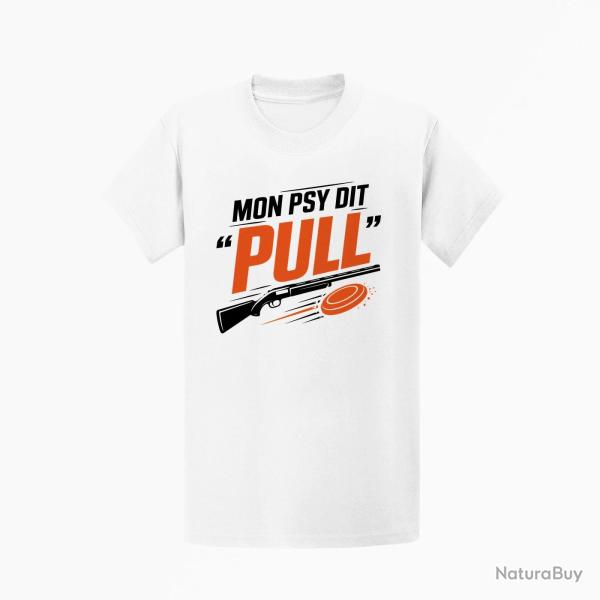 T-shirt Ball Trap Mon psy dit Pull Humour tireur Blanc / Orange