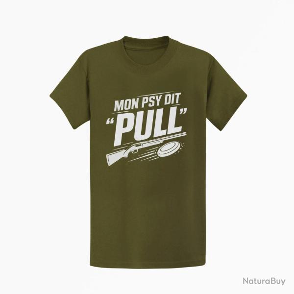 T-shirt Ball Trap Mon psy dit Pull Humour tireur Kaki / Blanc