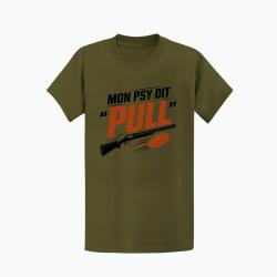 T-shirt Ball Trap Mon psy dit Pull Humour tireur Kaki / Noir et orange
