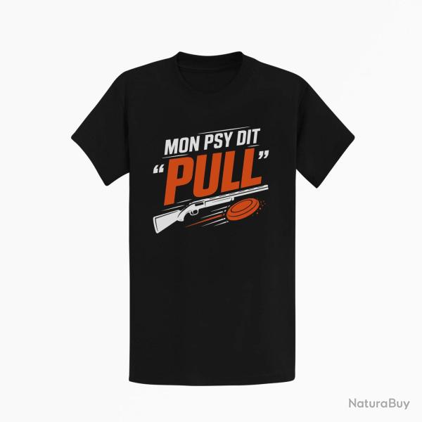 T-shirt Ball Trap Mon psy dit Pull Humour tireur Noir / Orange
