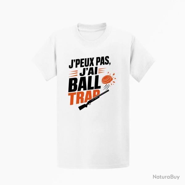 T-shirt Ball Trap J'peux pas, j'ai Ball Trap Humour Blanc / Orange
