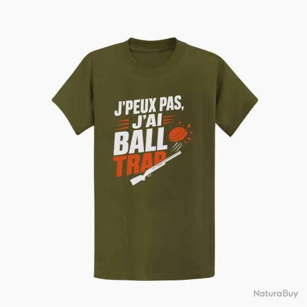 T-shirt Ball Trap J'peux pas, j'ai Ball Trap Humour Kaki / Blanc et orange