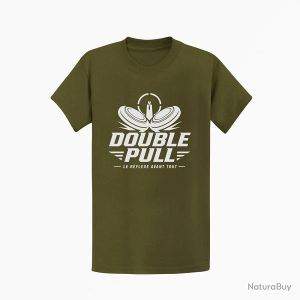 T-shirt Ball Trap Double Pull R�flexe du tireur Kaki / Blanc