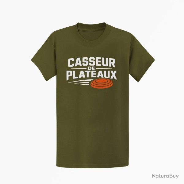 T-shirt Ball Trap Casseur de plateaux Trajectoire Kaki / Blanc et orange