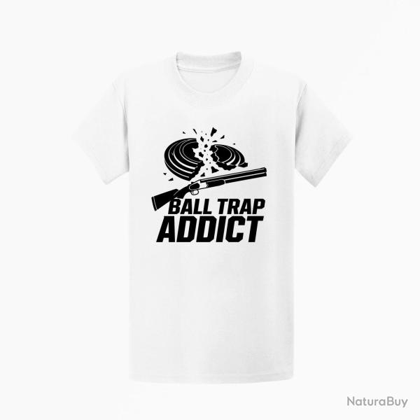 T-shirt Ball Trap Addict Fusil et plateaux Blanc