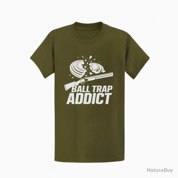 T-shirt Ball Trap Addict Fusil et plateaux Kaki / Blanc
