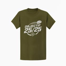 T-shirt Ball Trap Objectif 25 sur 25 Score parfait Kaki / Blanc