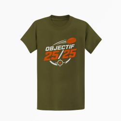 T-shirt Ball Trap Objectif 25 sur 25 Score parfait Kaki / Blanc et orange