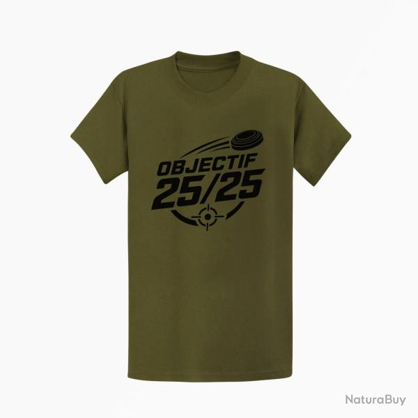T-shirt Ball Trap Objectif 25 sur 25 Score parfait Kaki / Noir