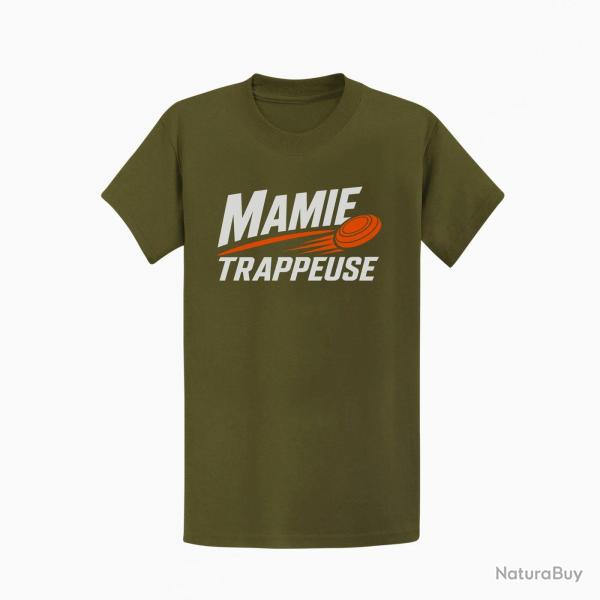 T-shirt Ball Trap Mamie trappeuse Cadeau passion Kaki / Blanc et orange