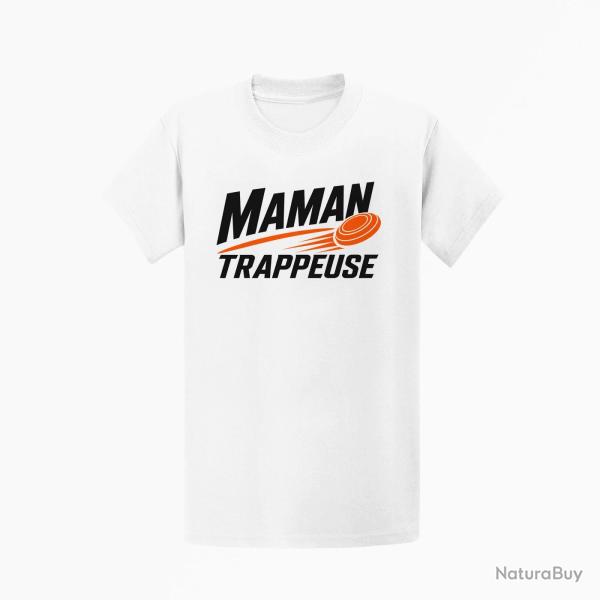 T-shirt Ball Trap Maman trappeuse Cadeau personnalis� Blanc / Orange