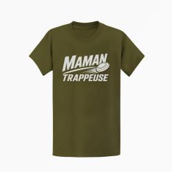 T-shirt Ball Trap Maman trappeuse Cadeau personnalis&eacute; Kaki / Blanc