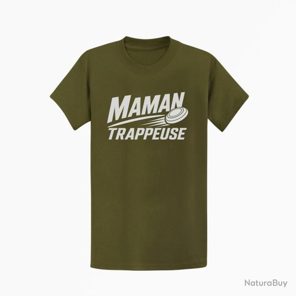T-shirt Ball Trap Maman trappeuse Cadeau personnalis� Kaki / Blanc