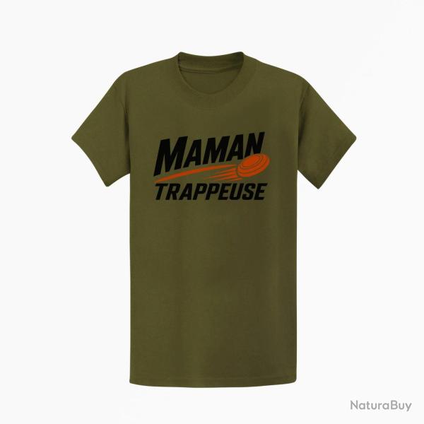 T-shirt Ball Trap Maman trappeuse Cadeau personnalis� Kaki / Noir et orange