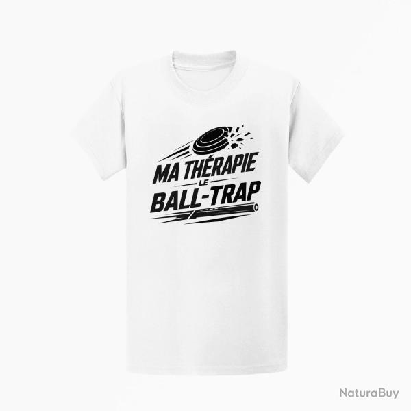 T-shirt Ball Trap Ma th�rapie, le Ball Trap Humour Blanc