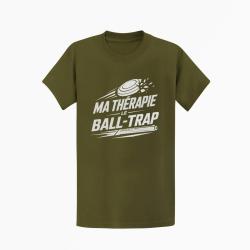 T-shirt Ball Trap Ma th&eacute;rapie, le Ball Trap Humour Kaki / Blanc