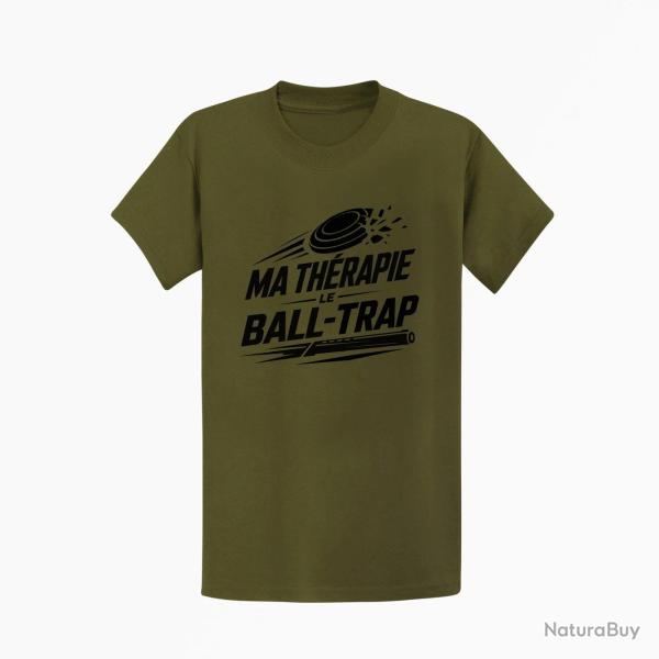 T-shirt Ball Trap Ma th�rapie, le Ball Trap Humour Kaki / Noir