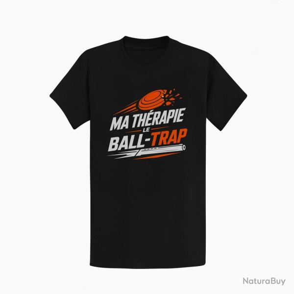 T-shirt Ball Trap Ma th�rapie, le Ball Trap Humour Noir / Orange