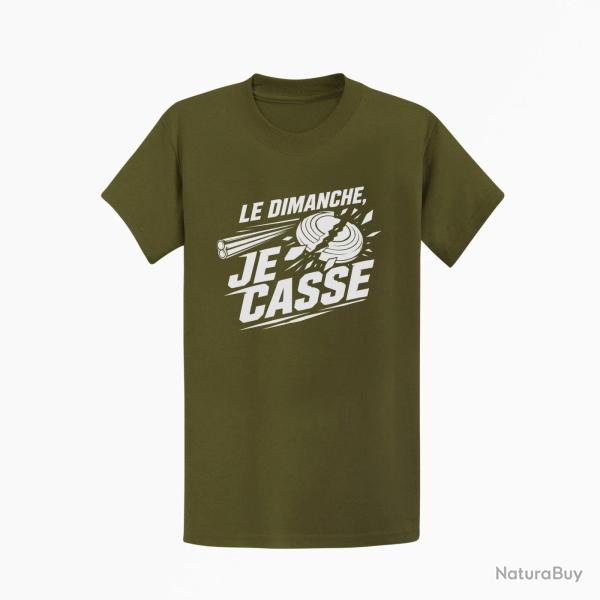 T-shirt Ball Trap Le dimanche je casse Stand de tir Kaki / Blanc