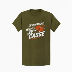 T-shirt Ball Trap Le dimanche je casse Stand de tir Kaki / Blanc et orange