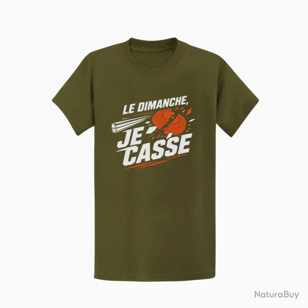 T-shirt Ball Trap Le dimanche je casse Stand de tir Kaki / Blanc et orange