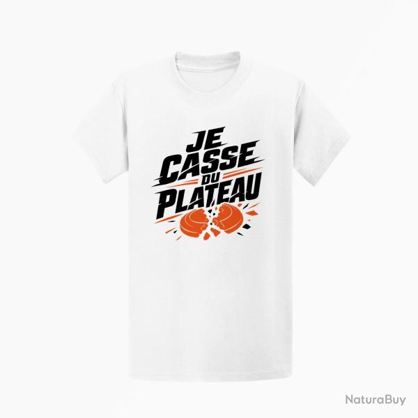 T-shirt Ball Trap Je casse du plateau Slogan tireur Blanc / Orange