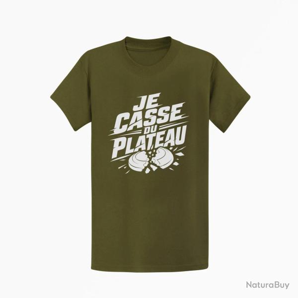 T-shirt Ball Trap Je casse du plateau Slogan tireur Kaki / Blanc