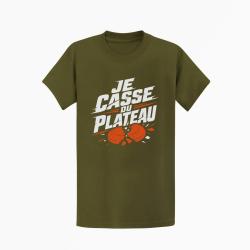 T-shirt Ball Trap Je casse du plateau Slogan tireur Kaki / Blanc et orange