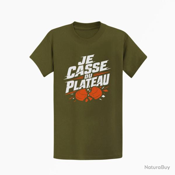 T-shirt Ball Trap Je casse du plateau Slogan tireur Kaki / Blanc et orange