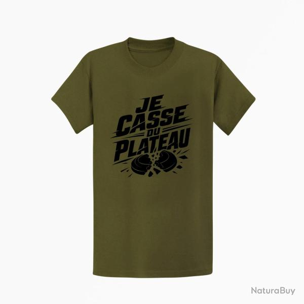 T-shirt Ball Trap Je casse du plateau Slogan tireur Kaki / Noir