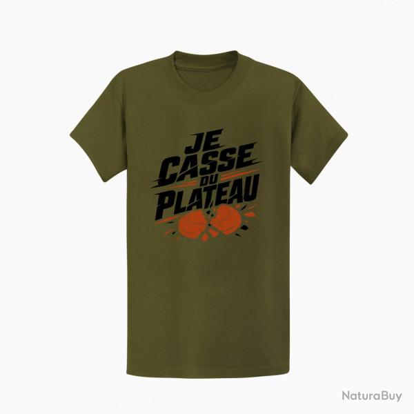 T-shirt Ball Trap Je casse du plateau Slogan tireur Kaki / Noir et orange