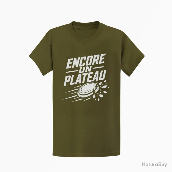 T-shirt Ball Trap Encore un plateau Slogan passion Kaki / Blanc