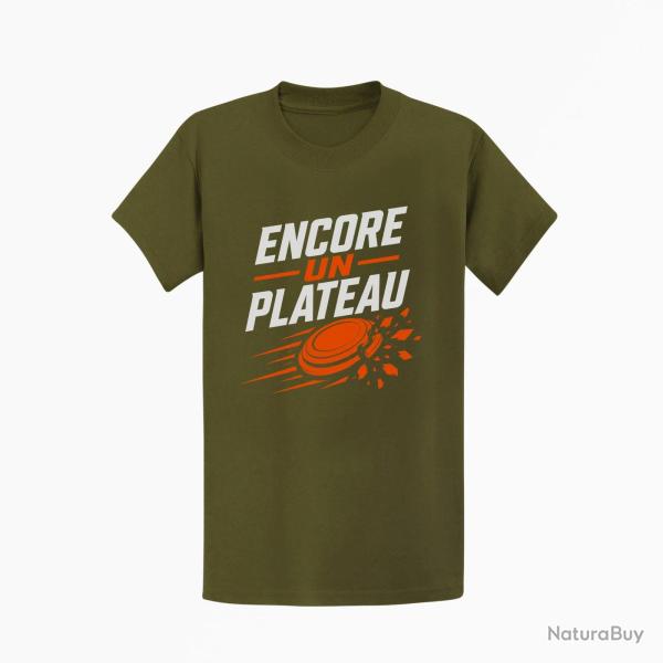 T-shirt Ball Trap Encore un plateau Slogan passion Kaki / Blanc et orange