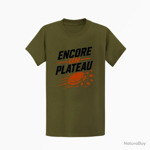 T-shirt Ball Trap Encore un plateau Slogan passion Kaki / Noir et orange