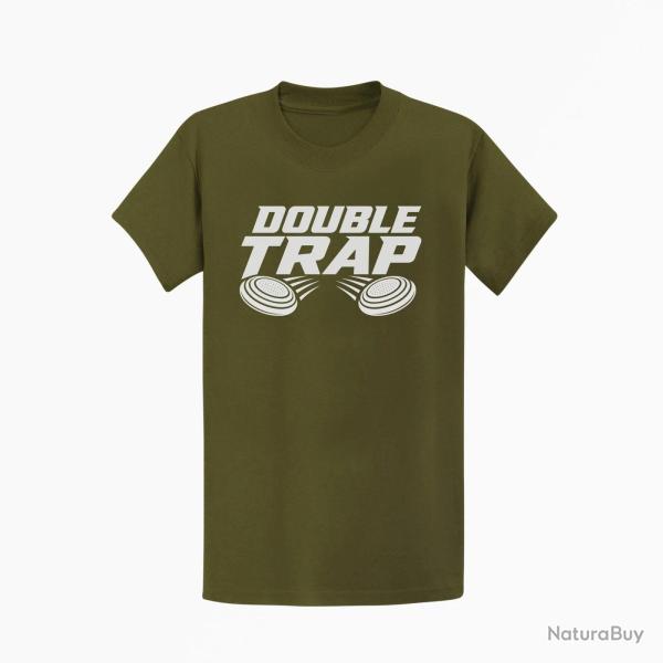 T-shirt Ball Trap Double Trap Deux plateaux Kaki / Blanc