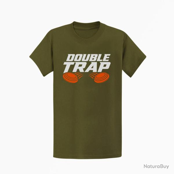 T-shirt Ball Trap Double Trap Deux plateaux Kaki / Blanc et orange