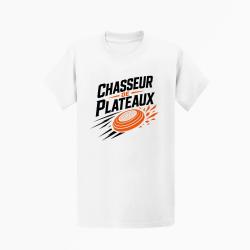 T-shirt Ball Trap Chasseur de plateaux &Eacute;cusson tireur Blanc / Orange
