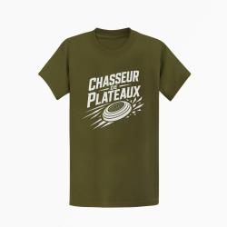 T-shirt Ball Trap Chasseur de plateaux &Eacute;cusson tireur Kaki / Blanc