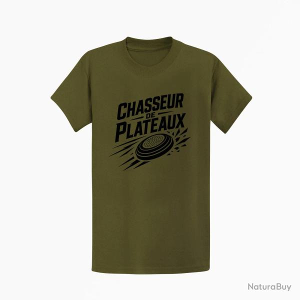 T-shirt Ball Trap Chasseur de plateaux �cusson tireur Kaki / Noir