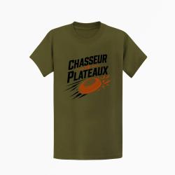 T-shirt Ball Trap Chasseur de plateaux &Eacute;cusson tireur Kaki / Noir et orange