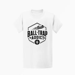 T-shirt Ball Trap Addict Badge calibre 12 Blanc