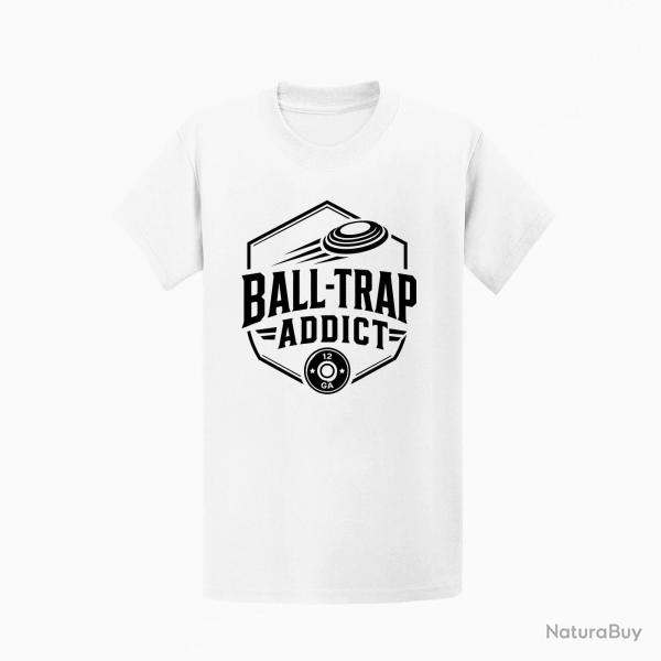 T-shirt Ball Trap Addict Badge calibre 12 Blanc