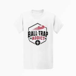 T-shirt Ball Trap Addict Badge calibre 12 Blanc / Noir et rouge