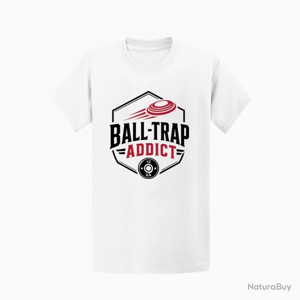 T-shirt Ball Trap Addict Badge calibre 12 Blanc / Noir et rouge