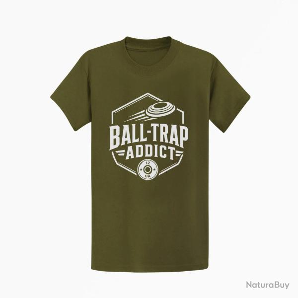 T-shirt Ball Trap Addict Badge calibre 12 Kaki / Blanc