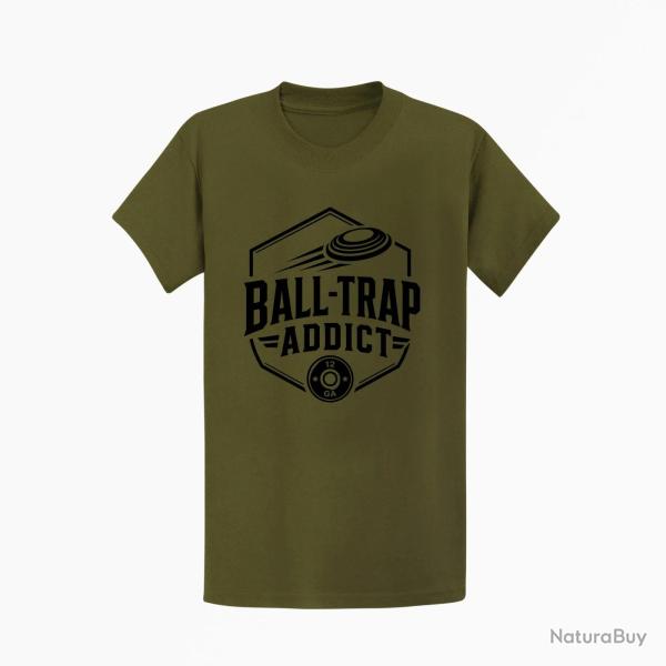 T-shirt Ball Trap Addict Badge calibre 12 Kaki / Noir