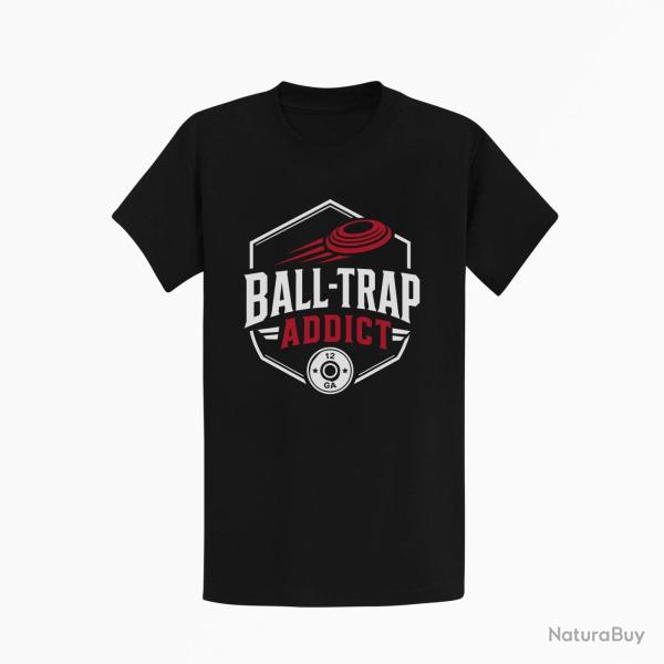 T-shirt Ball Trap Addict Badge calibre 12 Noir / Blanc et rouge