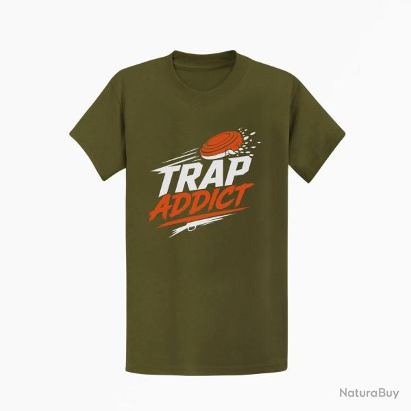 T-shirt Ball Trap Accro au Trap Passion plateaux Kaki / Blanc et orange
