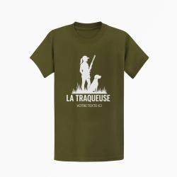 T-shirt Chasse La traqueuse Personnalisable Kaki / Blanc