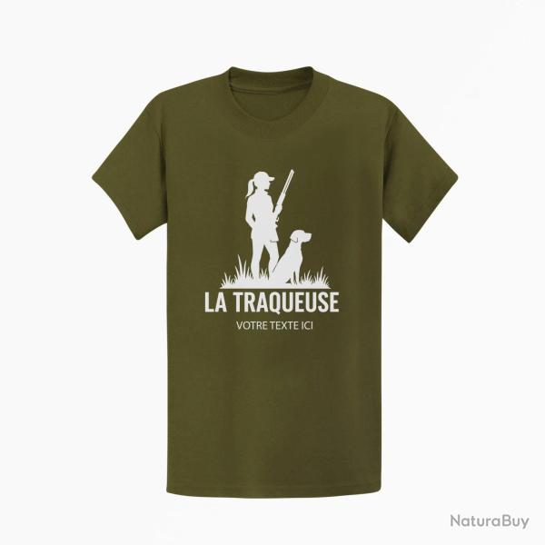 T-shirt Chasse La traqueuse Personnalisable Kaki / Blanc